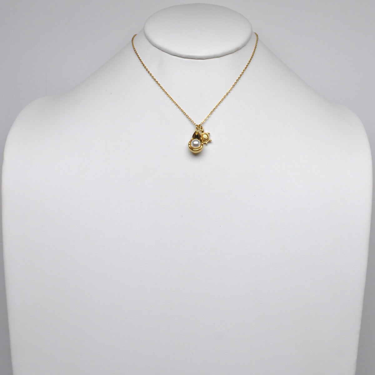 Stainless Steel Oyster Pearl & Turtle Charm Necklace
