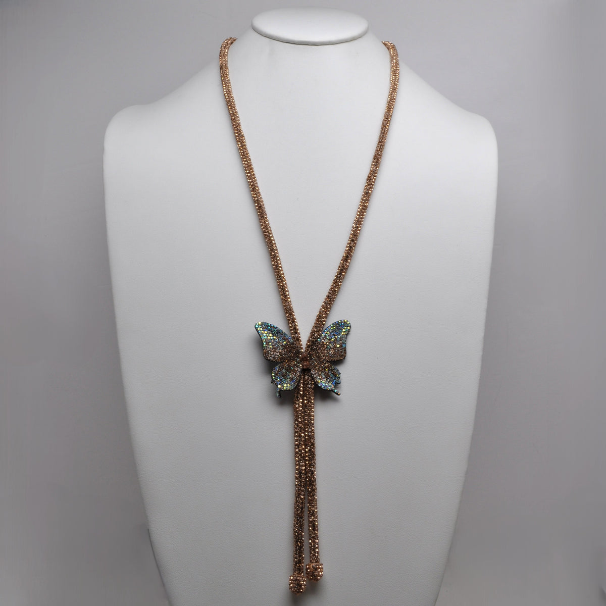Rhinestone Butterfly Long Necklace