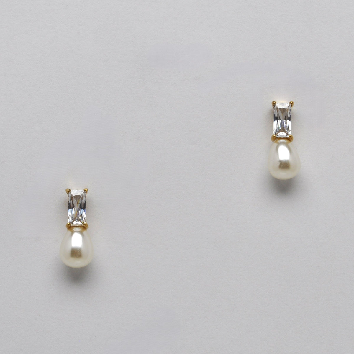 Stainless Steel Baguette Crystal Pearl Drop Earrings