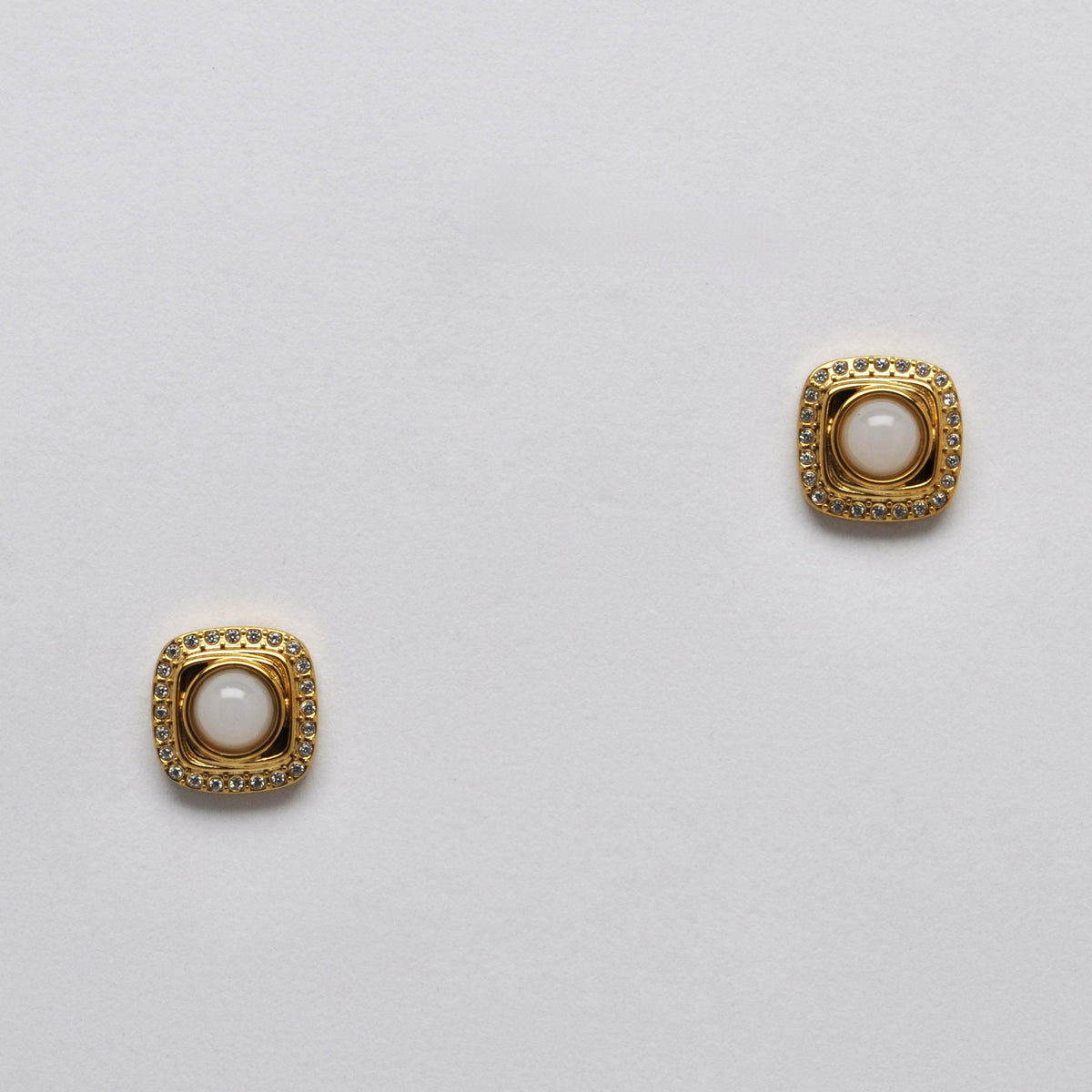 Stainless Steel Square Framed Cabochon Stud Earrings