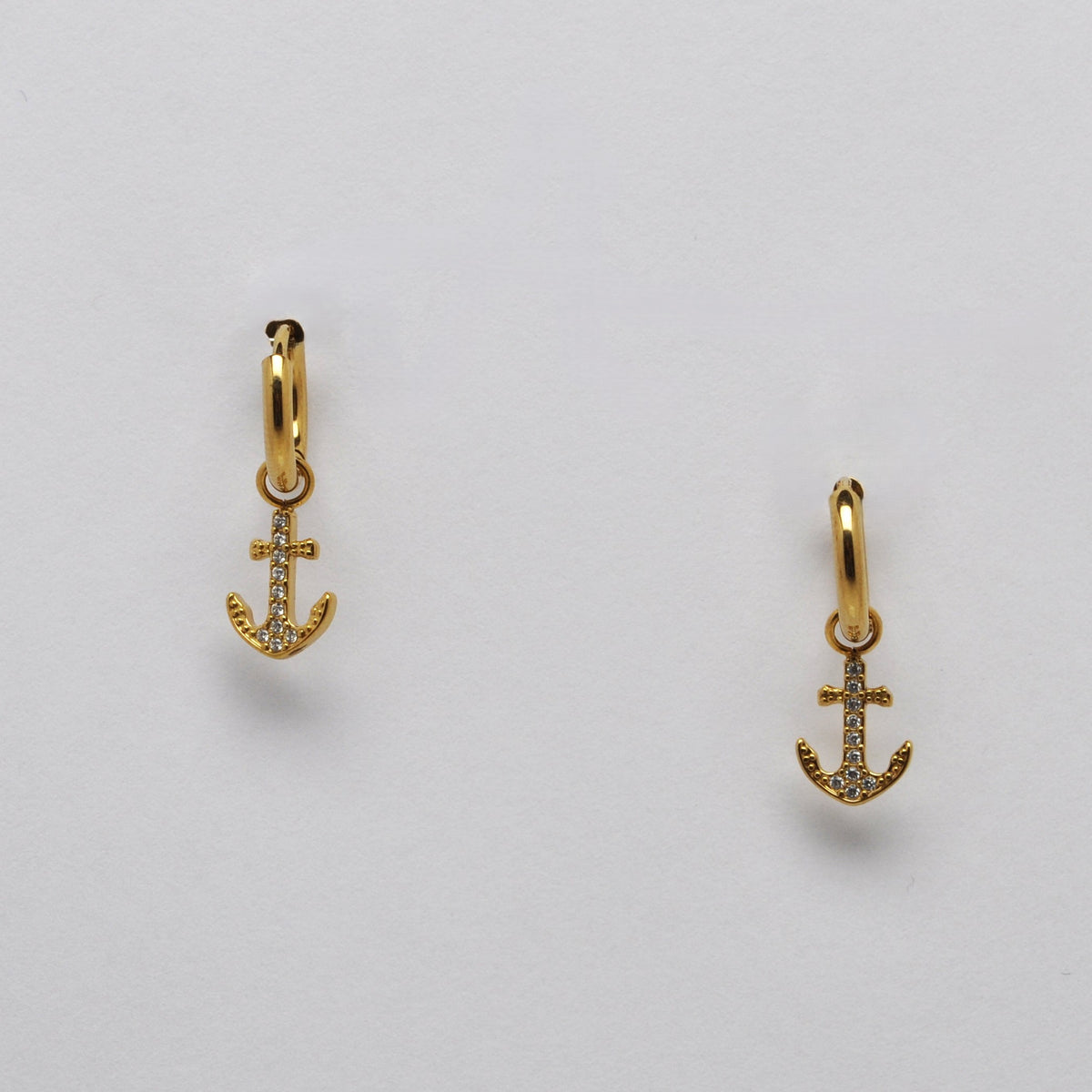 Stainless Steel Small Crystal Anchor Huggie Earrings