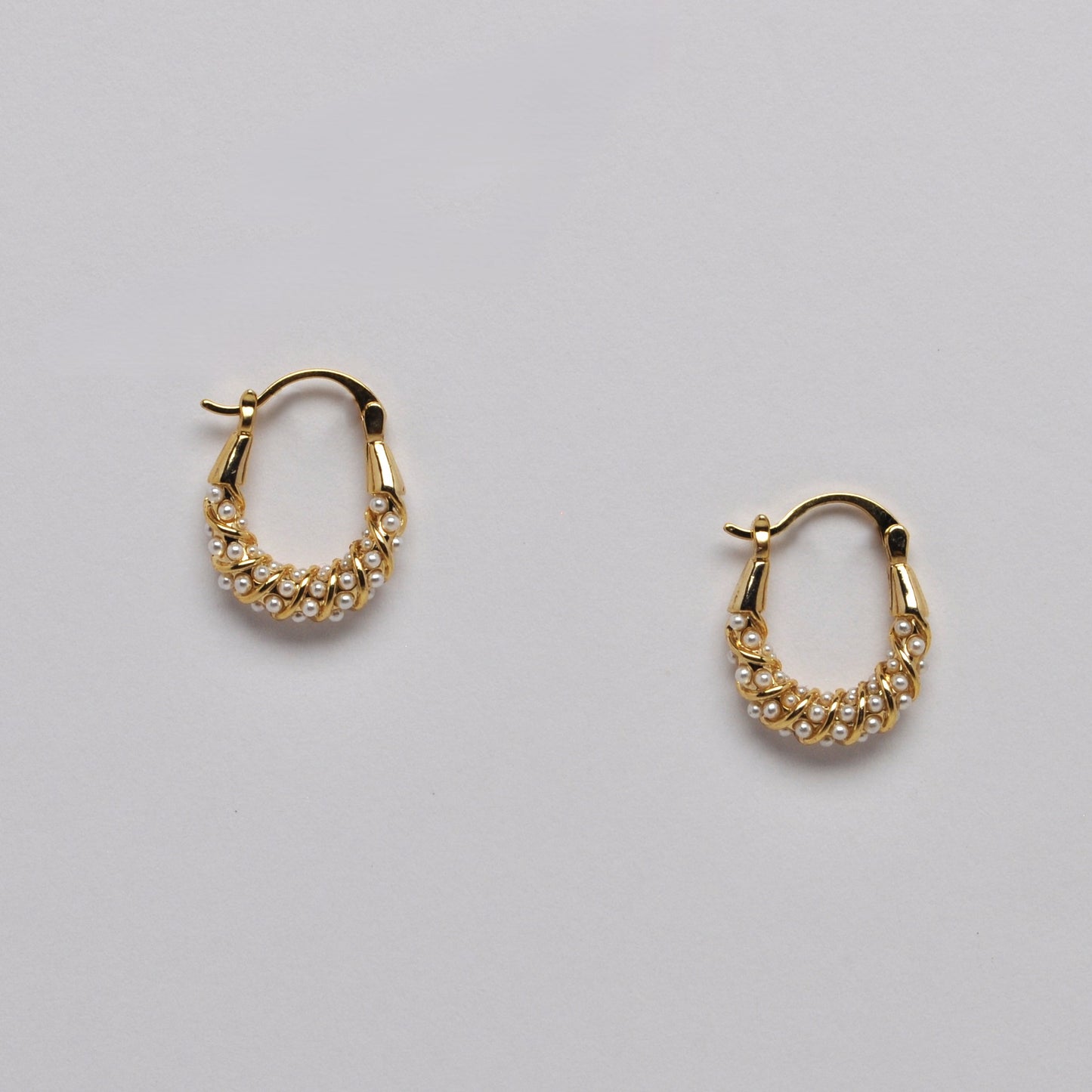 Braided Pearl Huggie Hoop Earrings