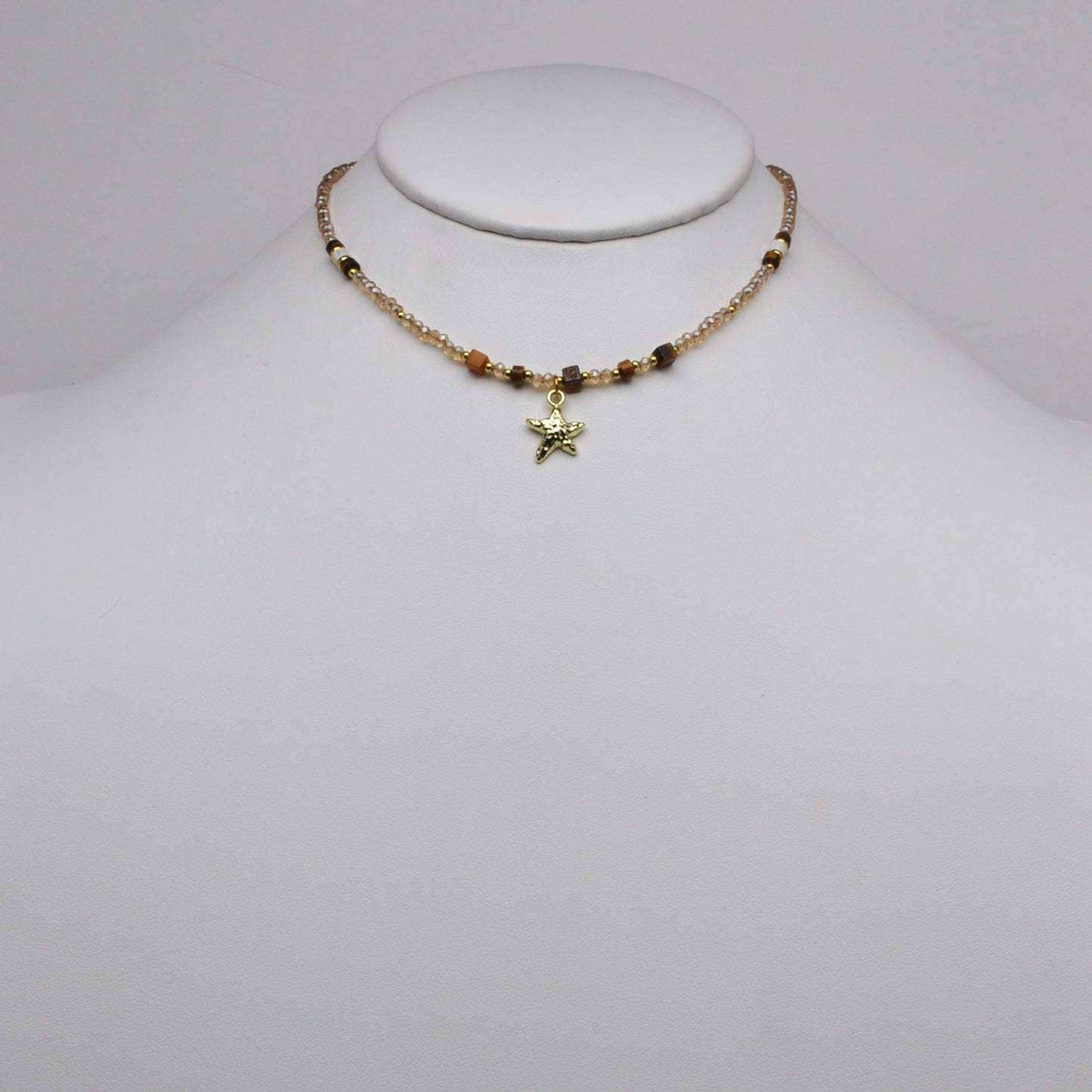Rhinestone Beaded Nautical Starfish Pendant Necklace