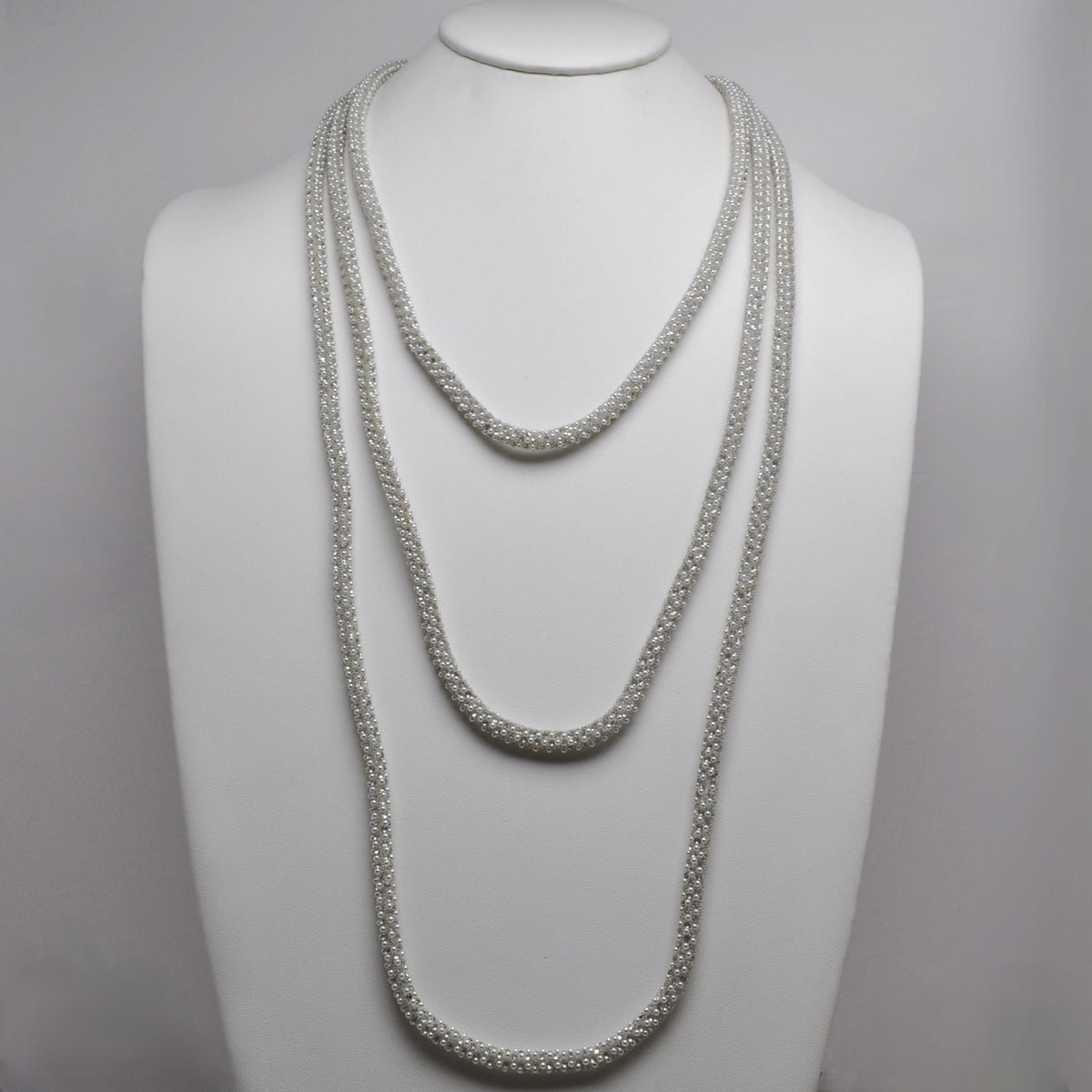 Long Layered Pearl Beaded Necklace