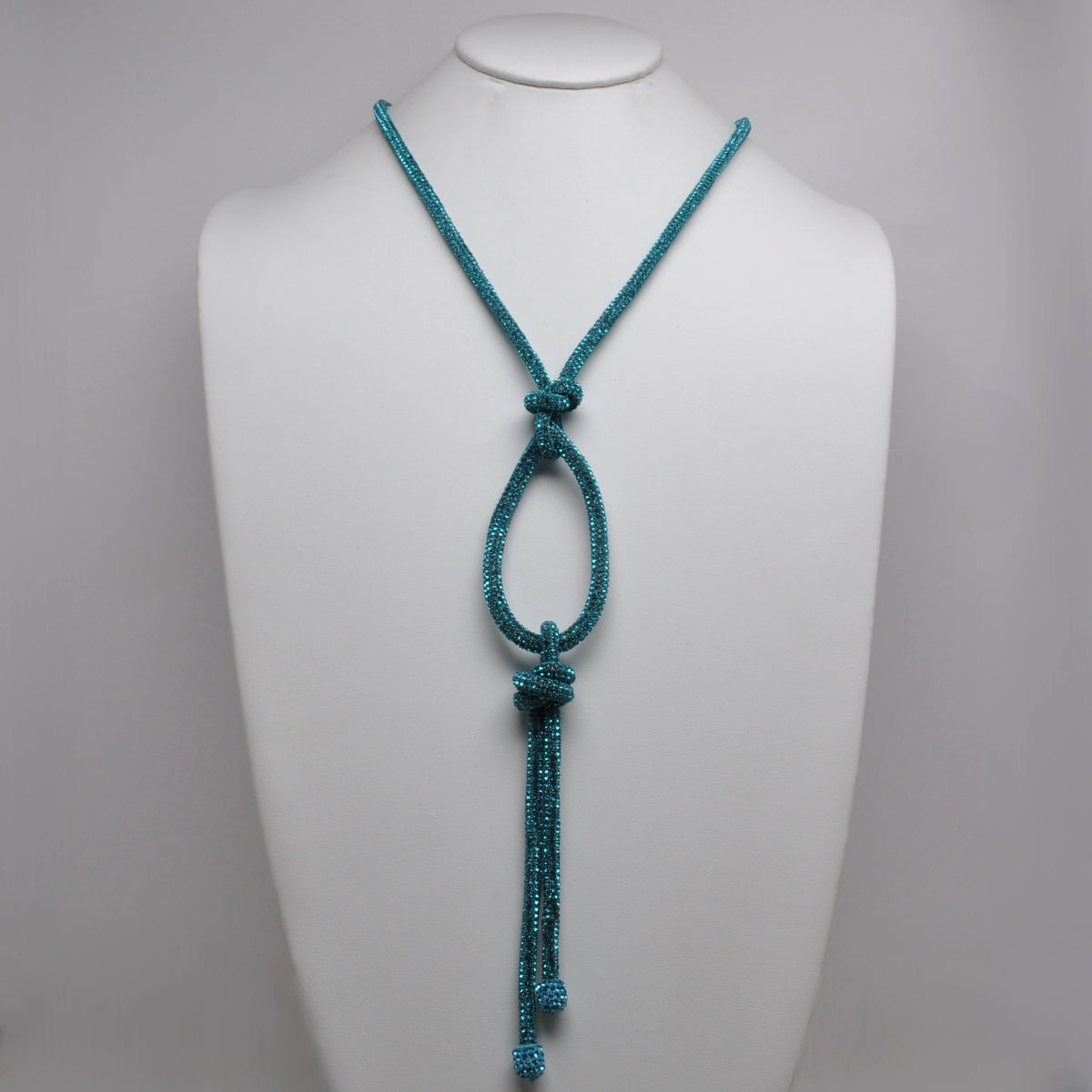 Woven Rhinestone Cord Dangle Tassel Necklace