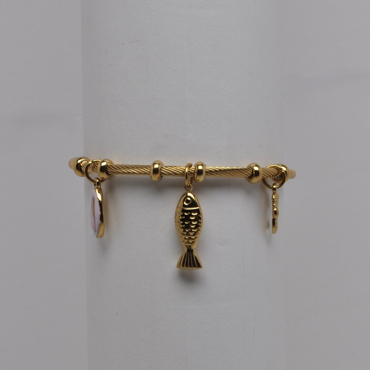 Twisted Cable Multi Charm Nautical Bangle Bracelet
