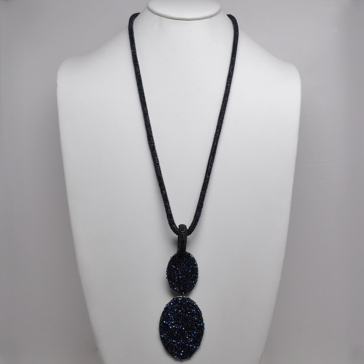 Rhinestone Bling Cord w/Oval Drop Pendant Necklace