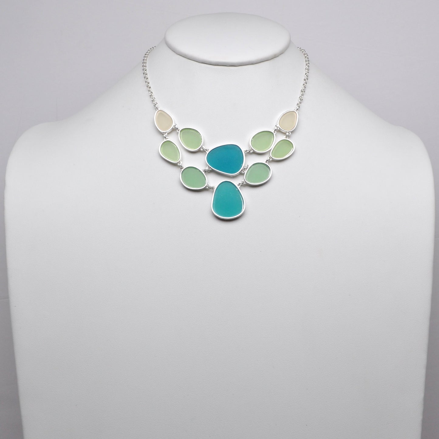 Organic Pebble Beach-Glass Statement Link Bib Necklace