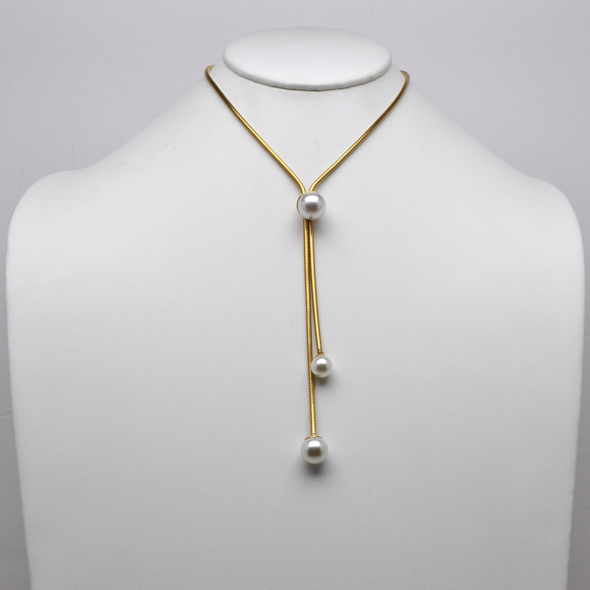 Stainless Steel Pearl End Lariat Necklace