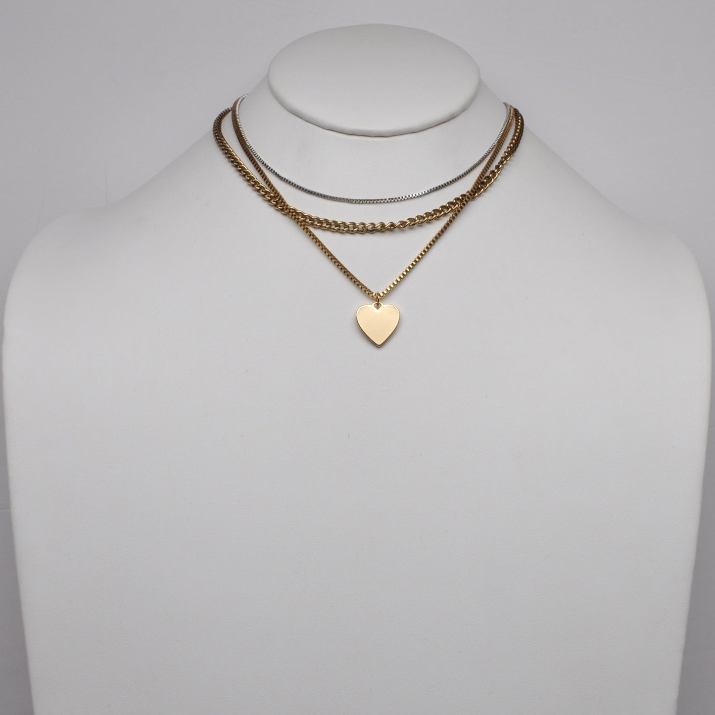 Mix Chain Layered Heart Pendant Necklace