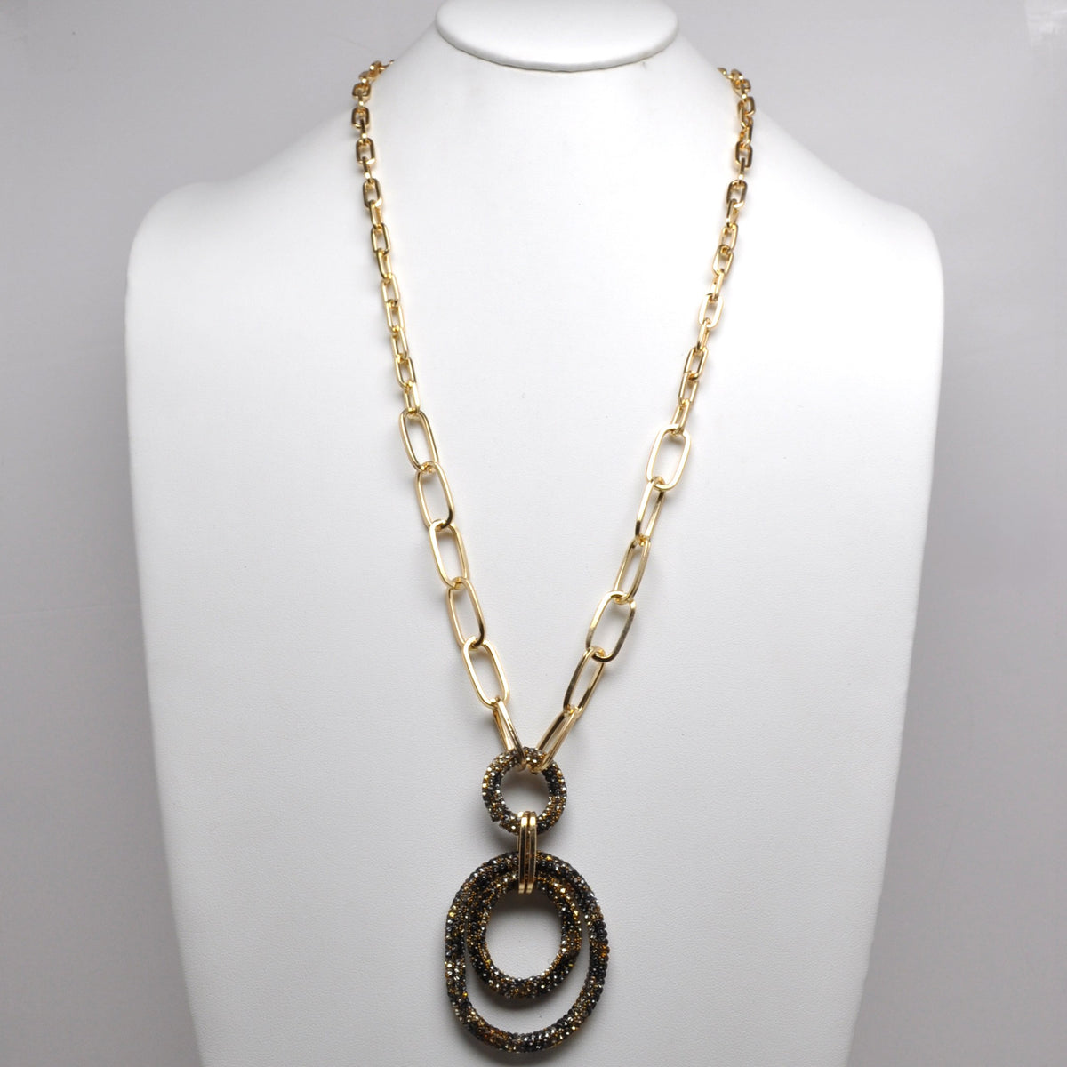 Long Chain Rhinestone Circle Drop Pendant Necklace