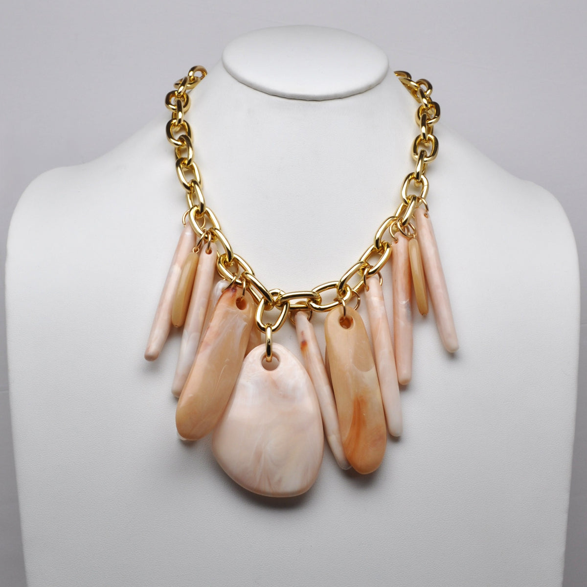 Asymmetric Resin Stone Link Chain Bib Necklace