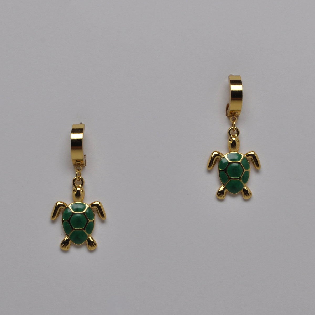 Enamel Sea Turtle Huggie Drop Earrings