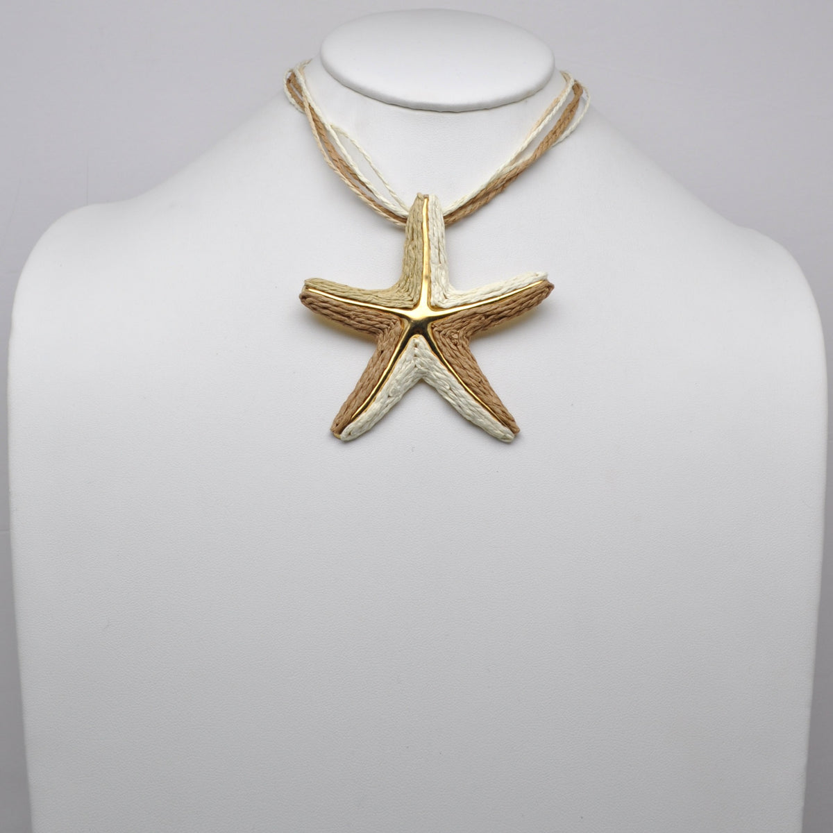 Woven Raffia Starfish Pendant Cord Necklace