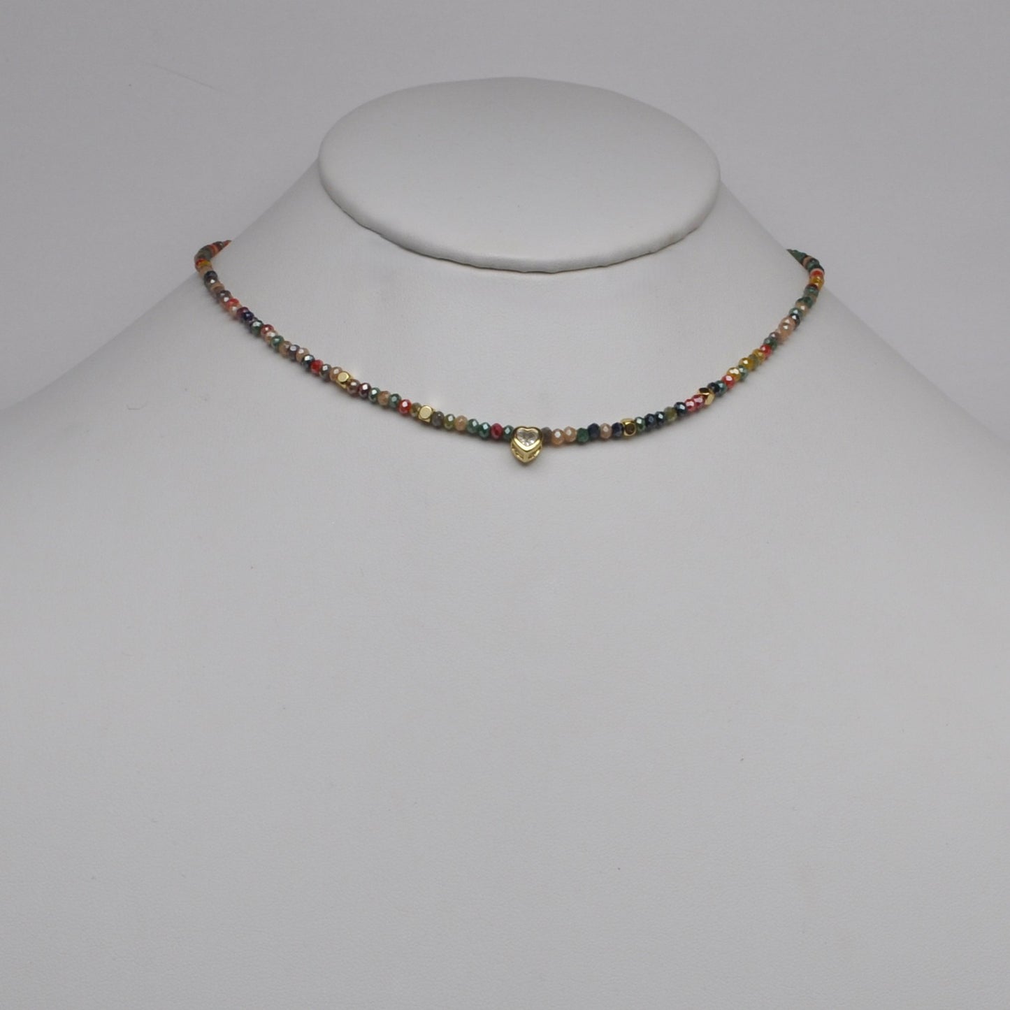 Thin Beaded Heart Bead Pendant Necklace