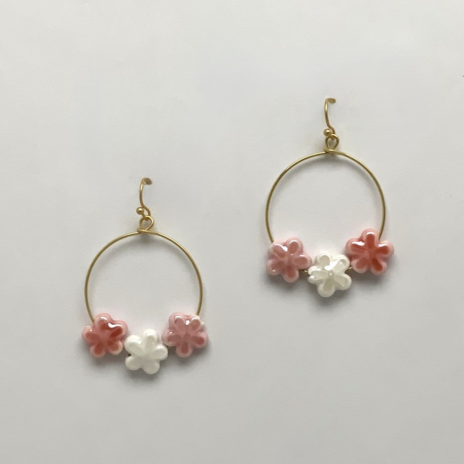 Flower Bead Charm Drop Earrings