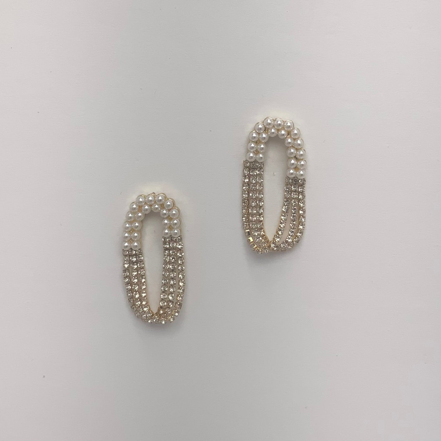 Pearl and Crystal Oval Hoop Earrings