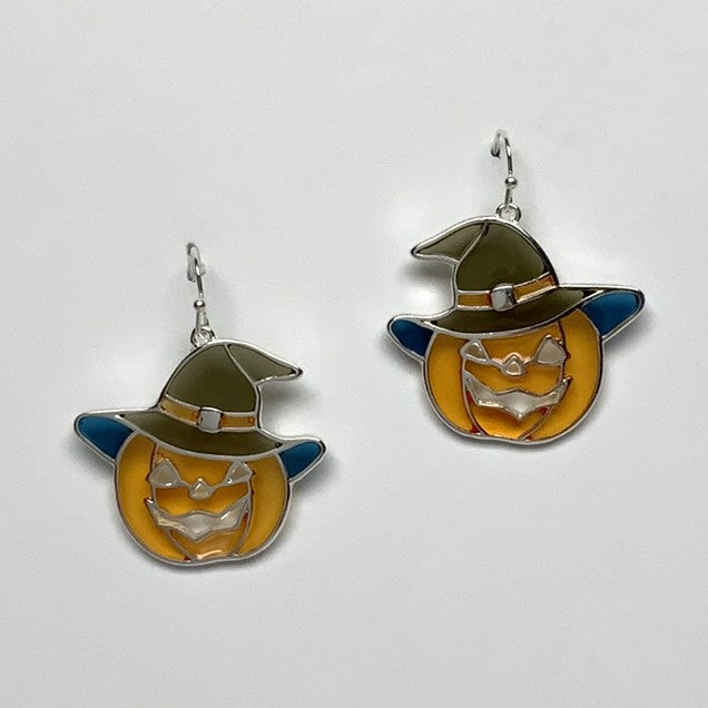 Enamel Jack O Lantern Witch Earrings