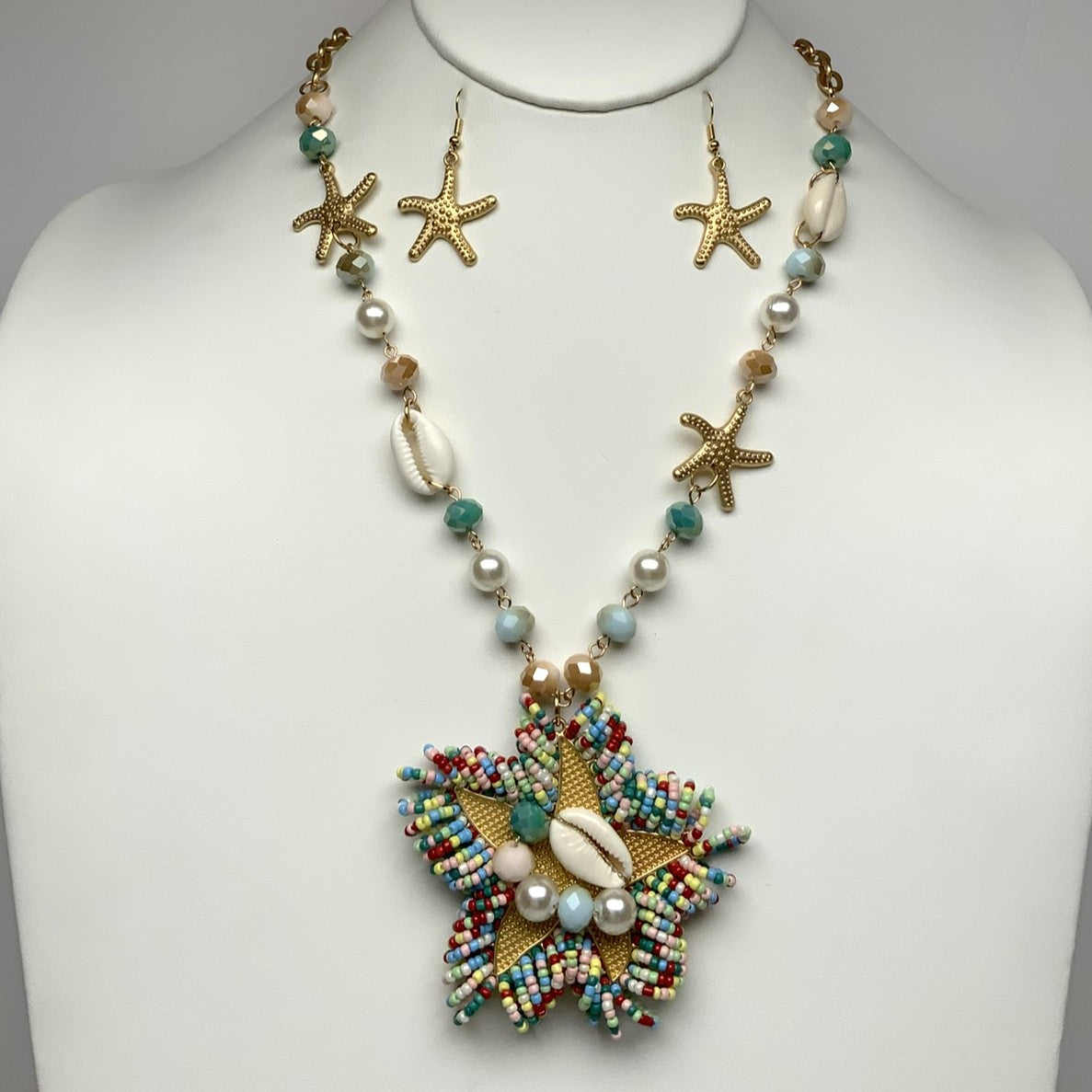 Starfish Beaded Chain Drop Necklace