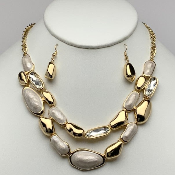 Abstract Pebble Enamel Layered Metal Necklace Set