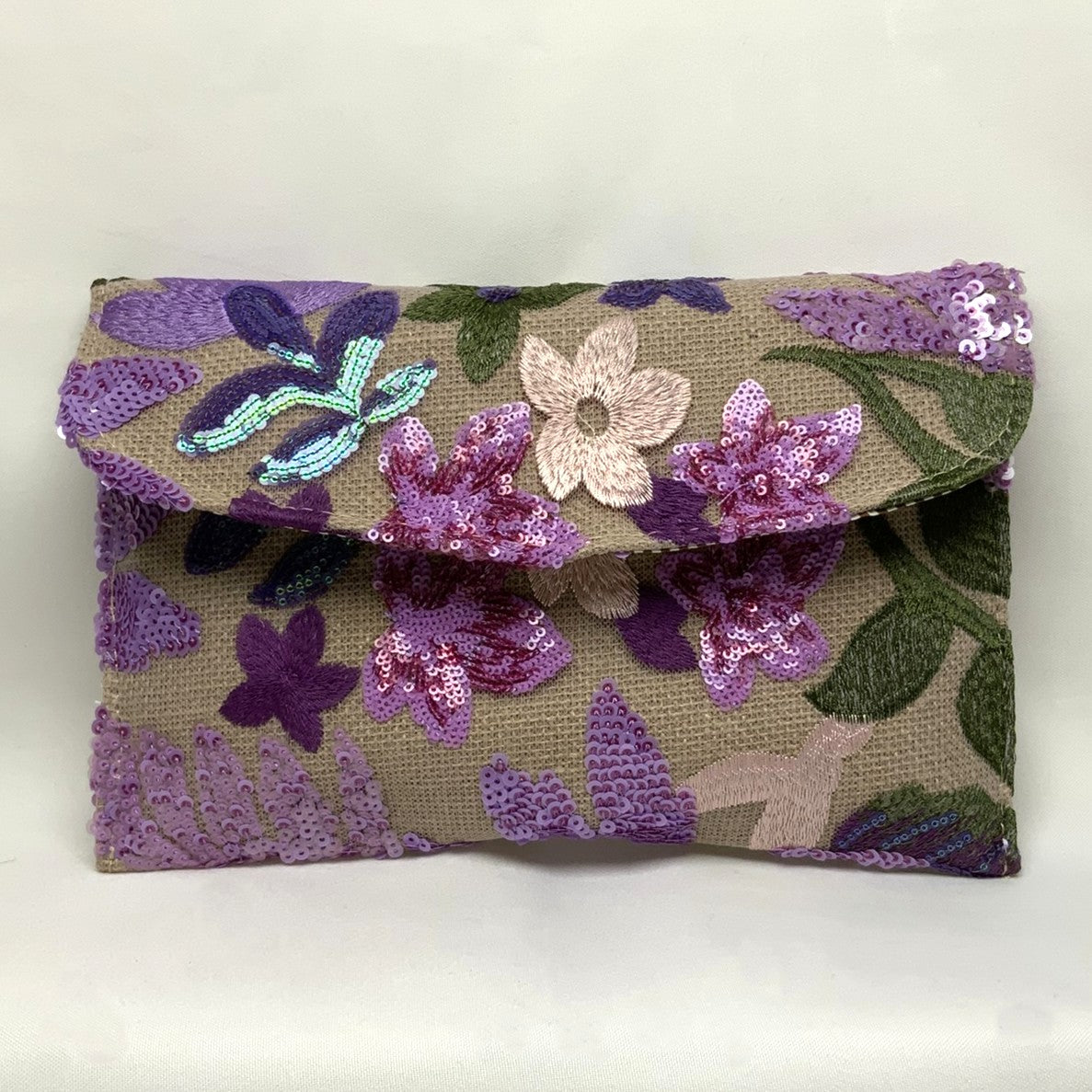Sequins Floral Mesh Wicker Clutch Bag