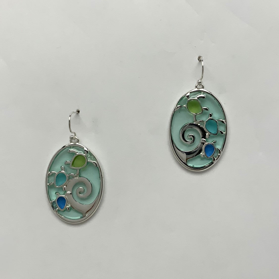 Oval Stained Glass-like Turtle Earrings