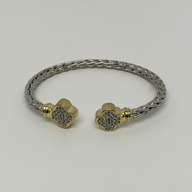 Cubic Zirconia Clover Cuff Bracelet