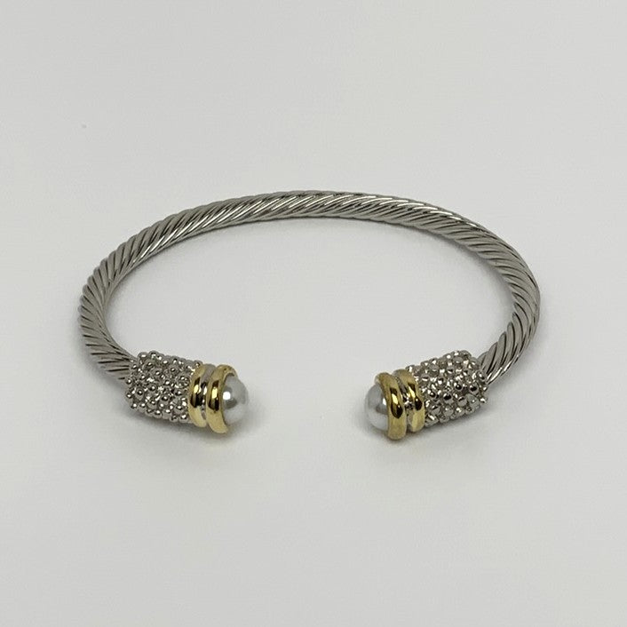 Twisted Pearl End Cuff Bracelet