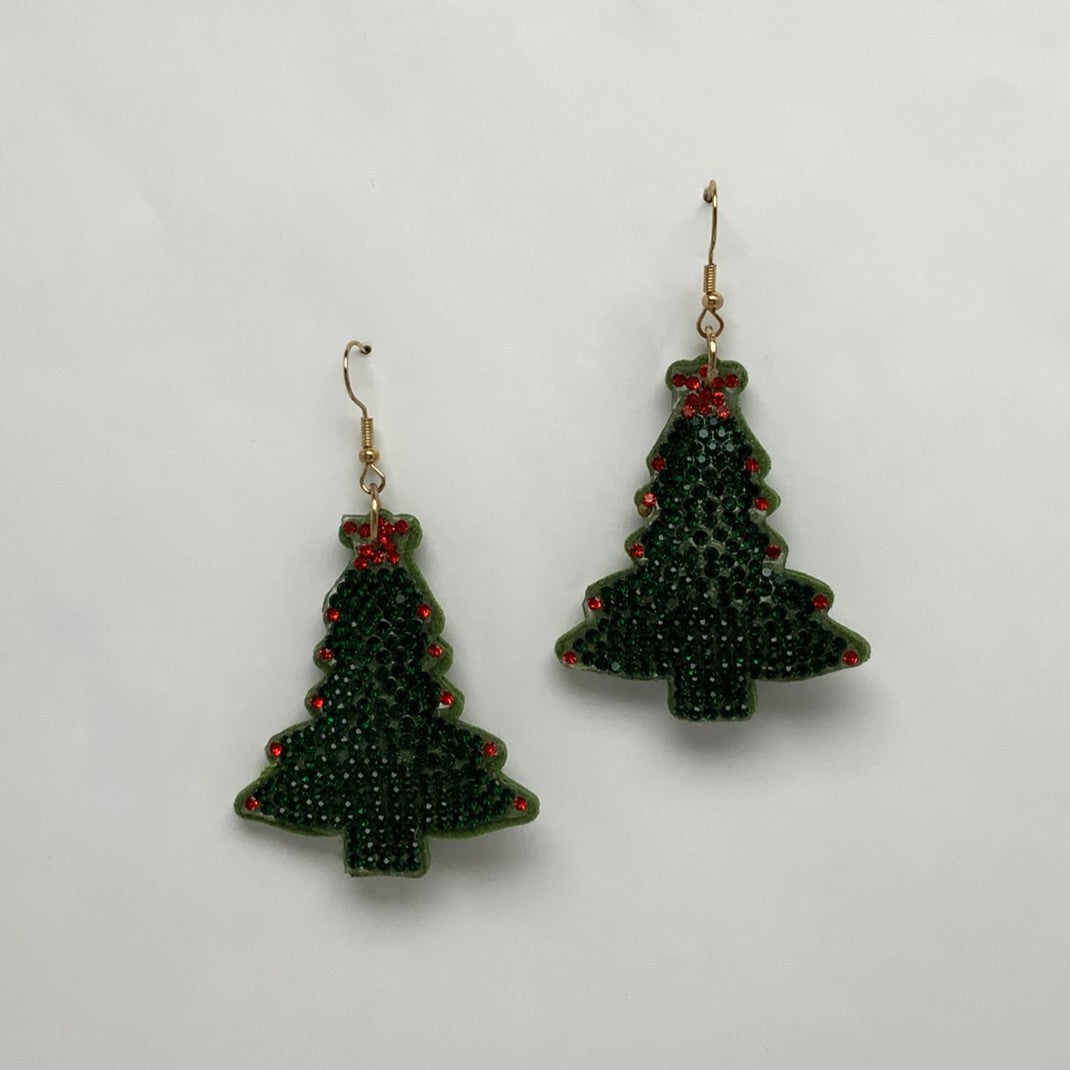 Bedazzled Christmas Tree Earrings