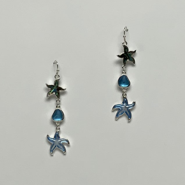 Starfish Abalone Enamel Drop Earrings
