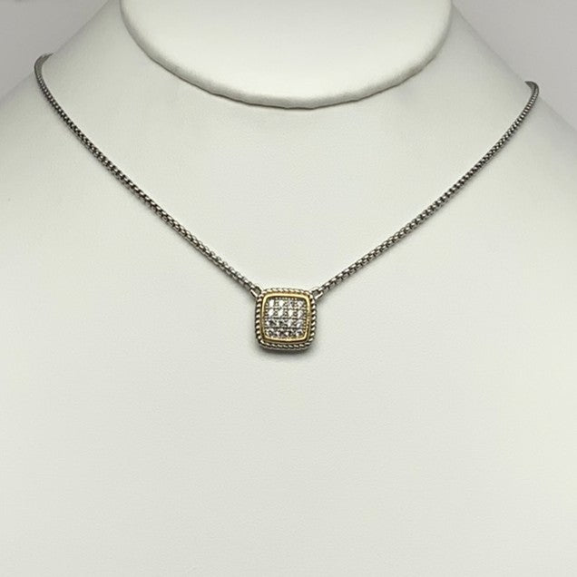 Snake Chain Cubic Zirconia Square Necklace