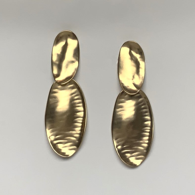 Long Hammered Metal Oval Clip Earring