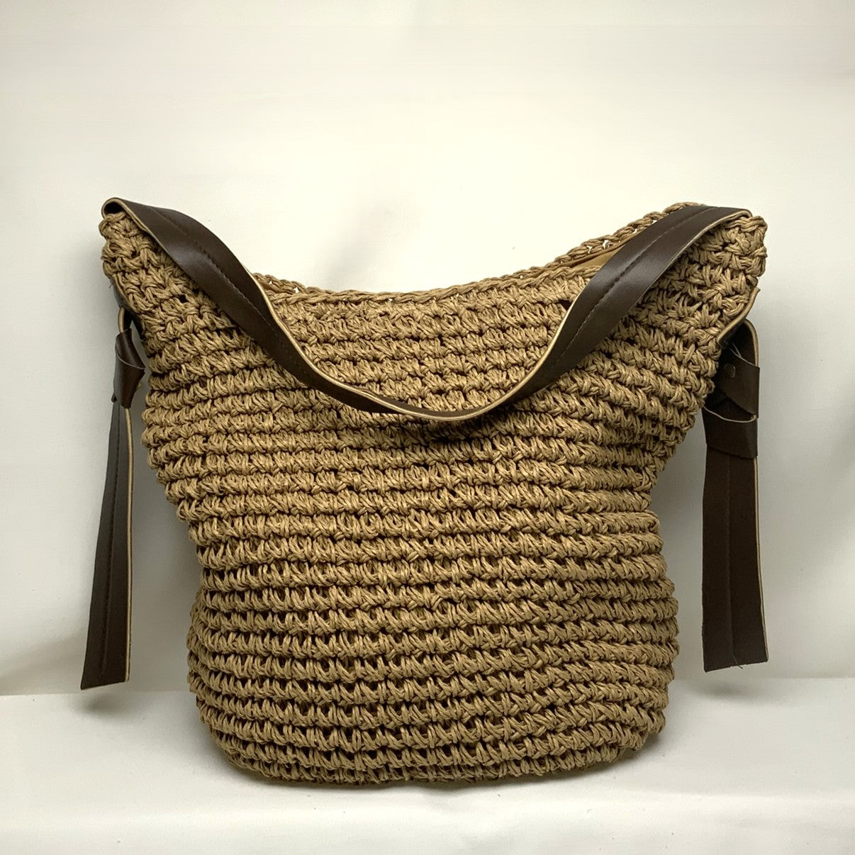 Crocheted Twine With Faux Leather Shoulder Strap (AC-81)