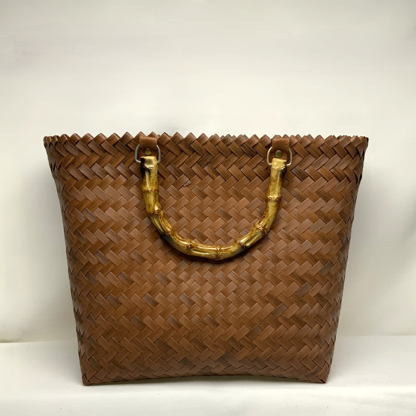 Woven Canvas Design Acrylic Bamboo Handle Purse (AC-87)