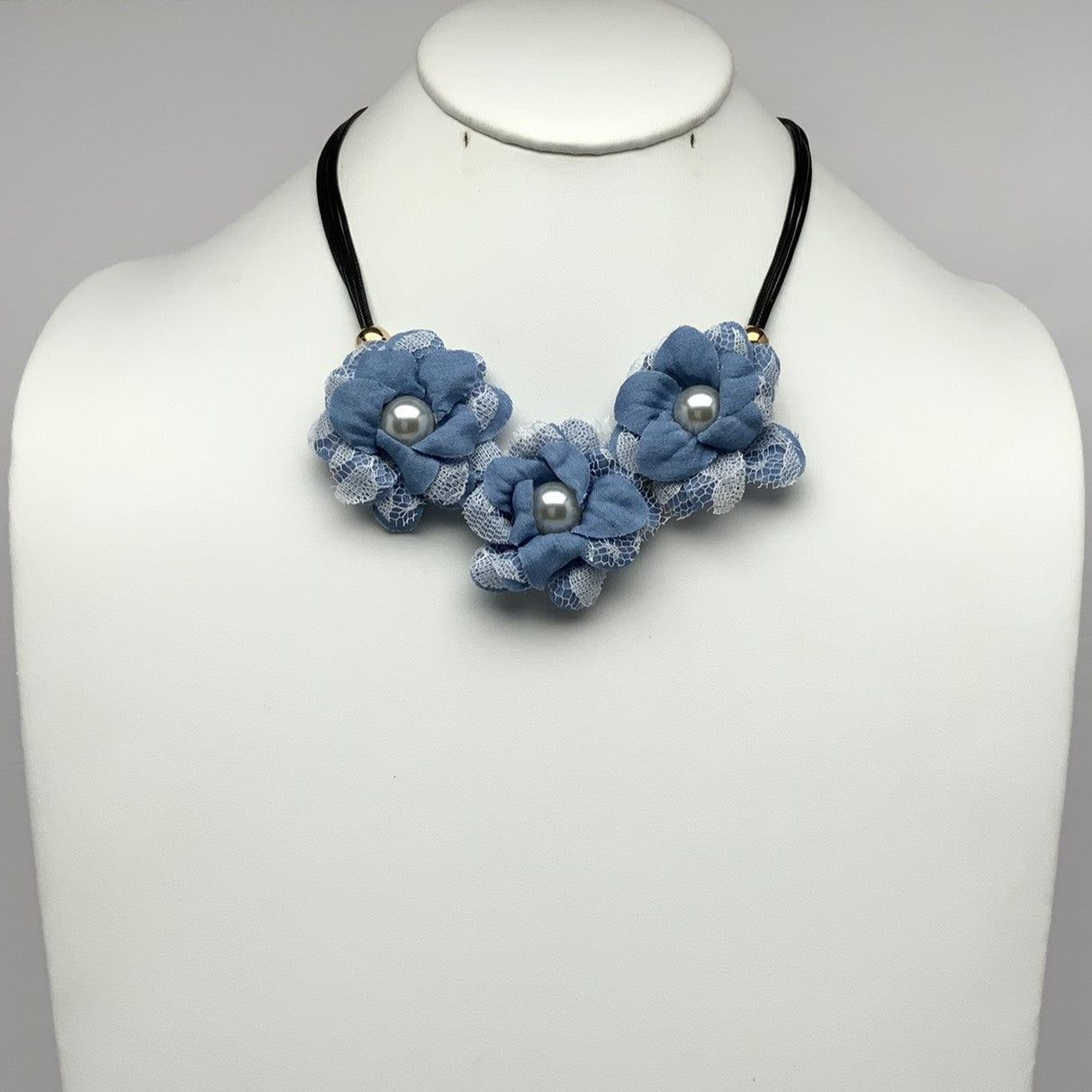 Denim Lace Flower Cord Necklace