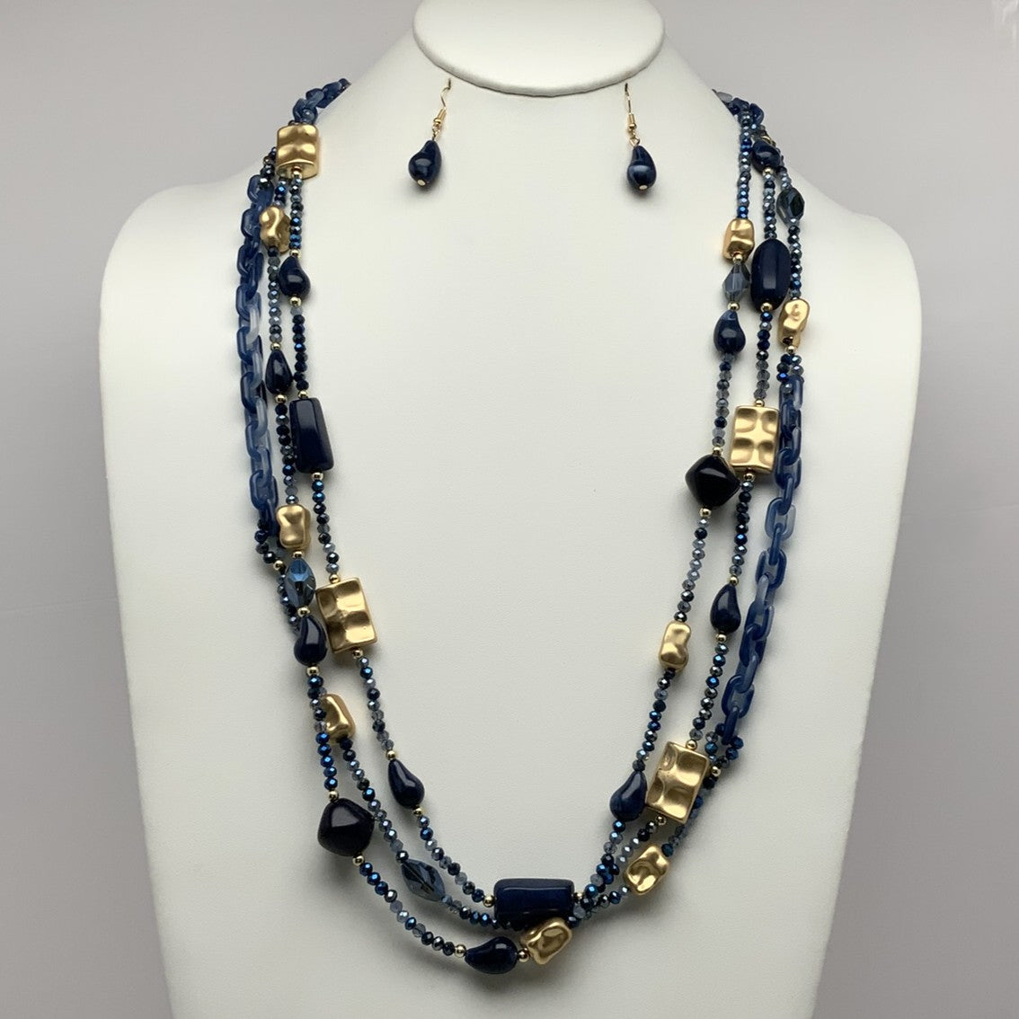 Lucite Gold Stone Link Drop Necklace