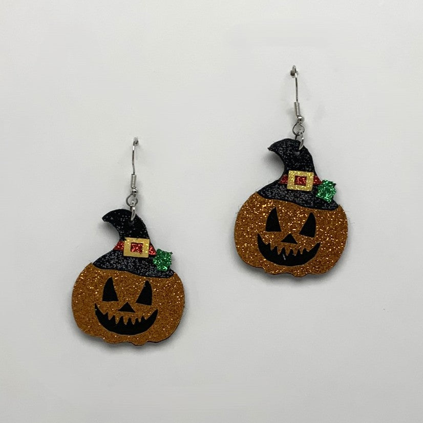 Glitter Witch Jack O Lantern Earrings