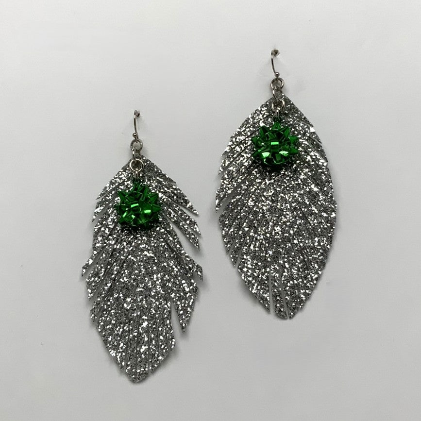 X-mas Glitter Feather Bow Earrings