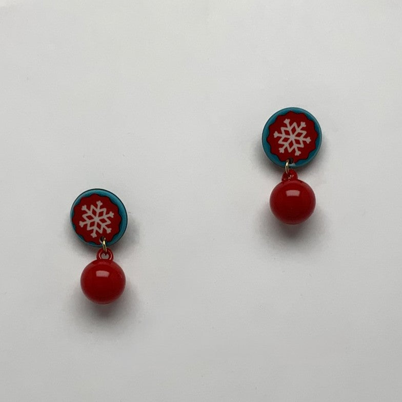 X-mas Snowflake Button Drop Earrings