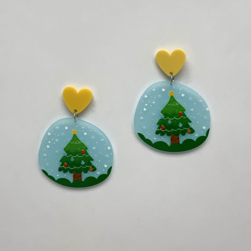 Lucite Christmas Tree Circle Earrings