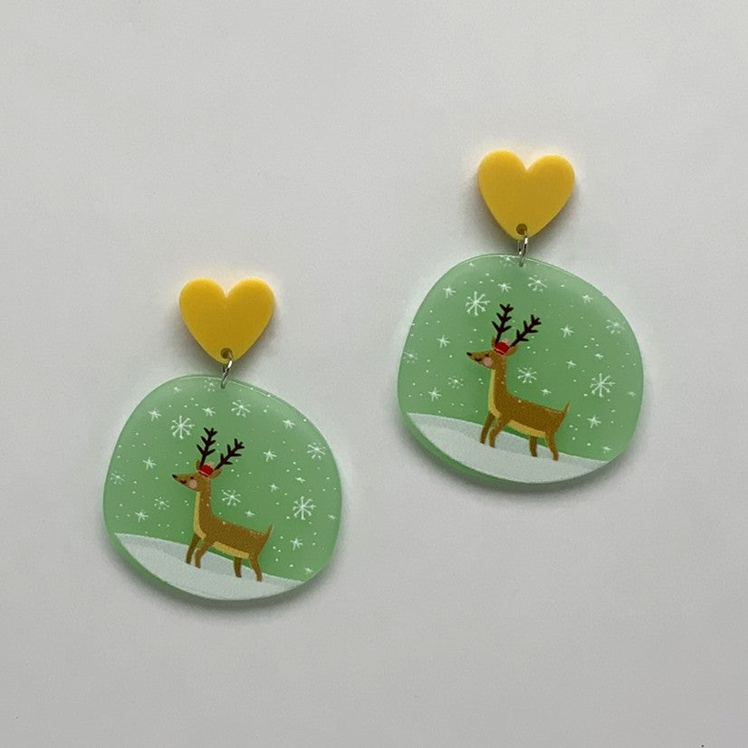 Lucite Reindeer Circle Earrings