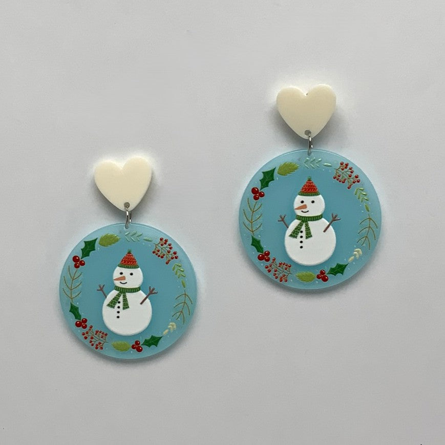 Lucite Snowman Circle Earrings
