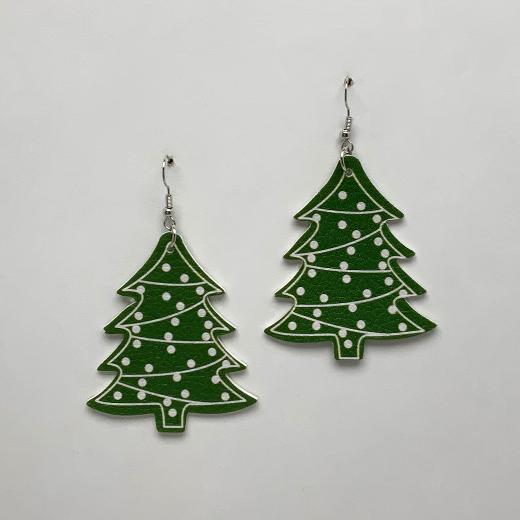 Faux Leather Christmas Tree Earrings