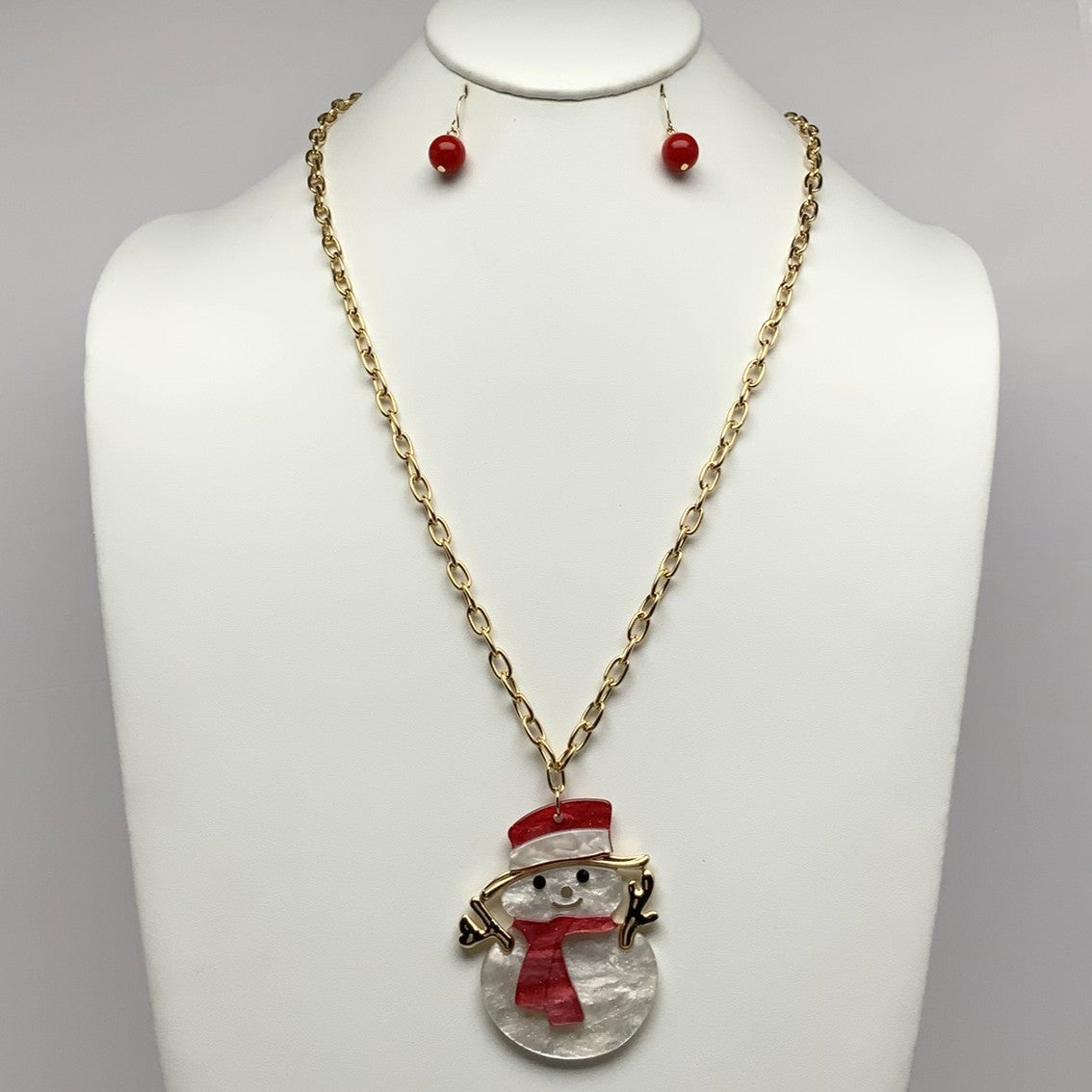 Chain Christmas Snowman Branch Necklace Set