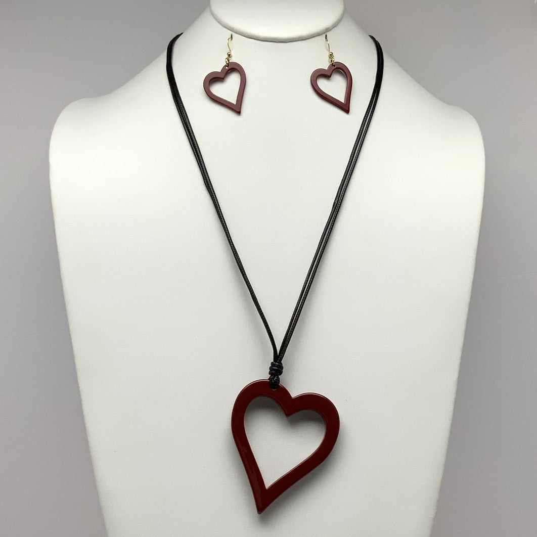 Lucite Heart Cord Necklace Set