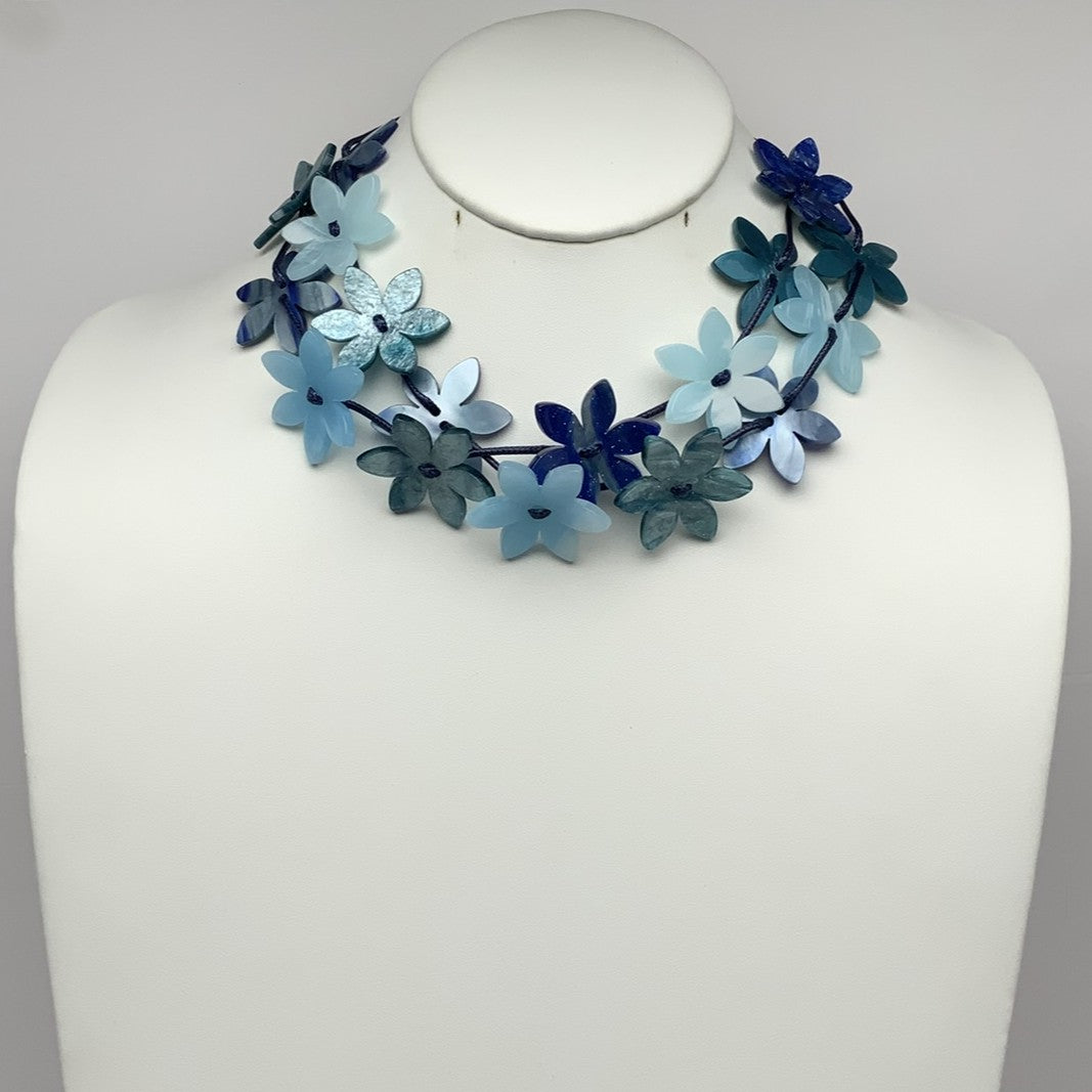 Short Double Strand Lucite/Acrylic Flowers Necklace