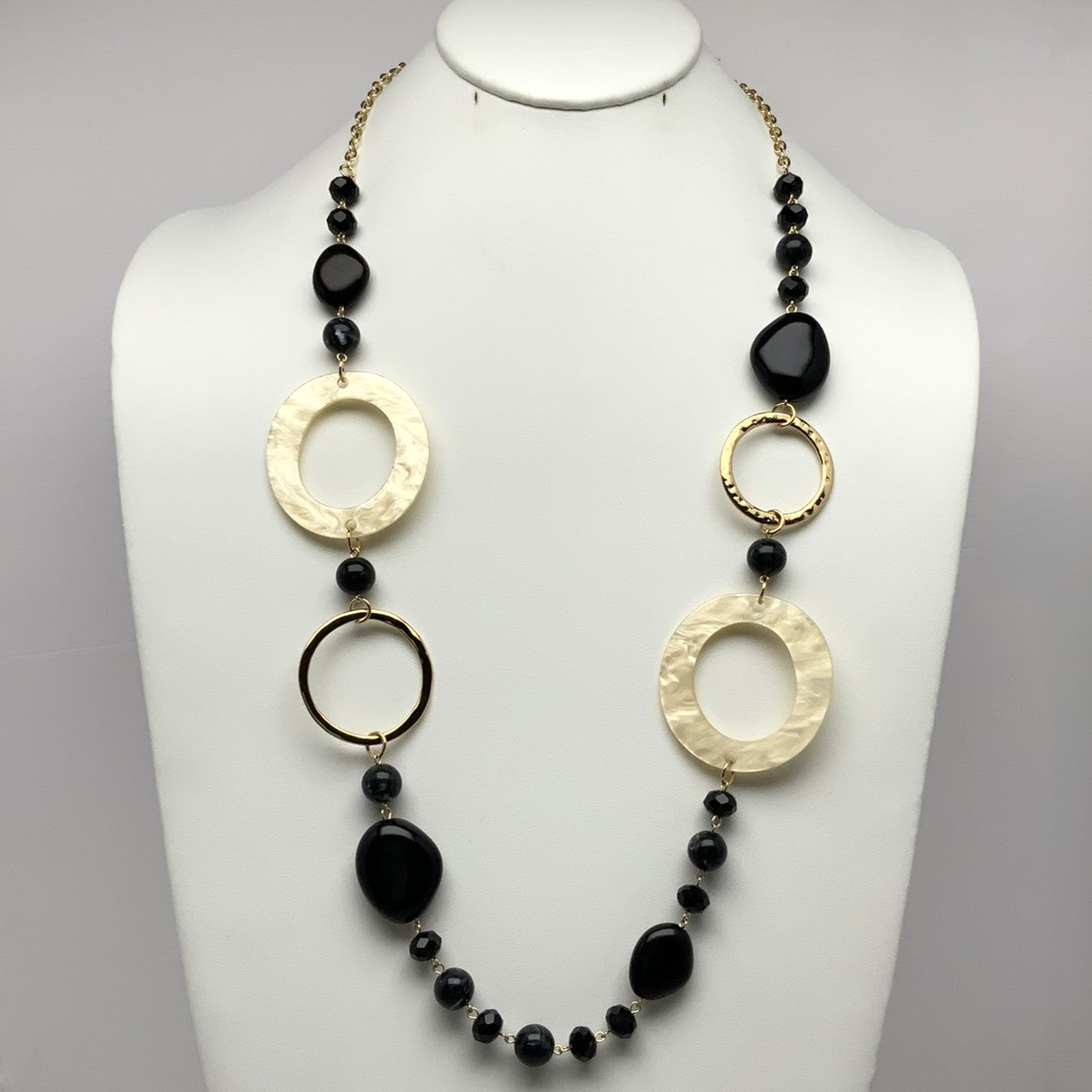 Long Lucite Circle Crystal Necklace