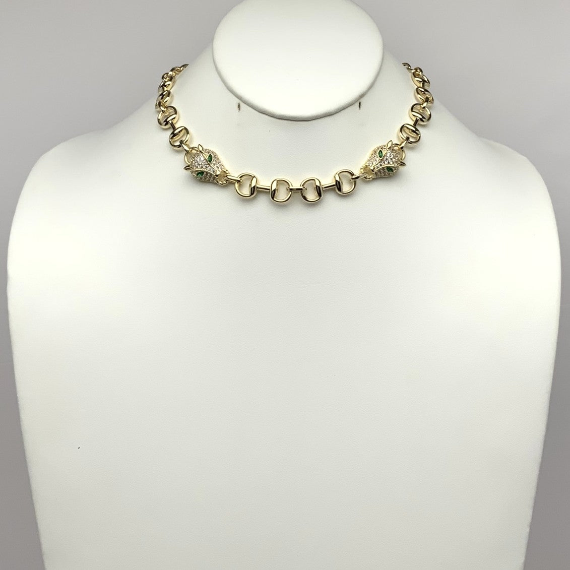 Cubic Zirconia Panther Heads Chain Necklace