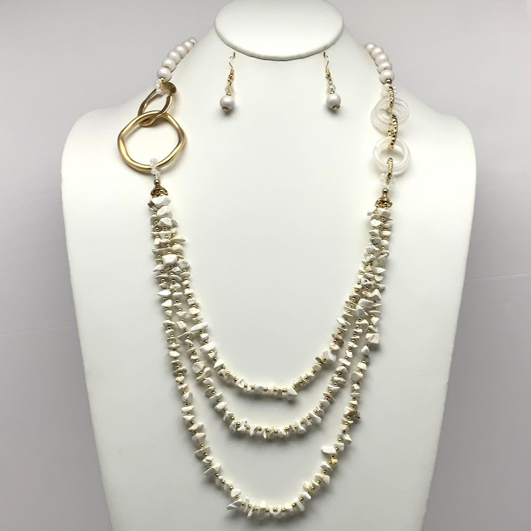 Long Beaded Stone Circle Necklace Set