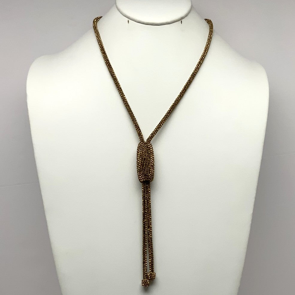 Long Rhinestone Bling Necklace with Cylinder and Tassel